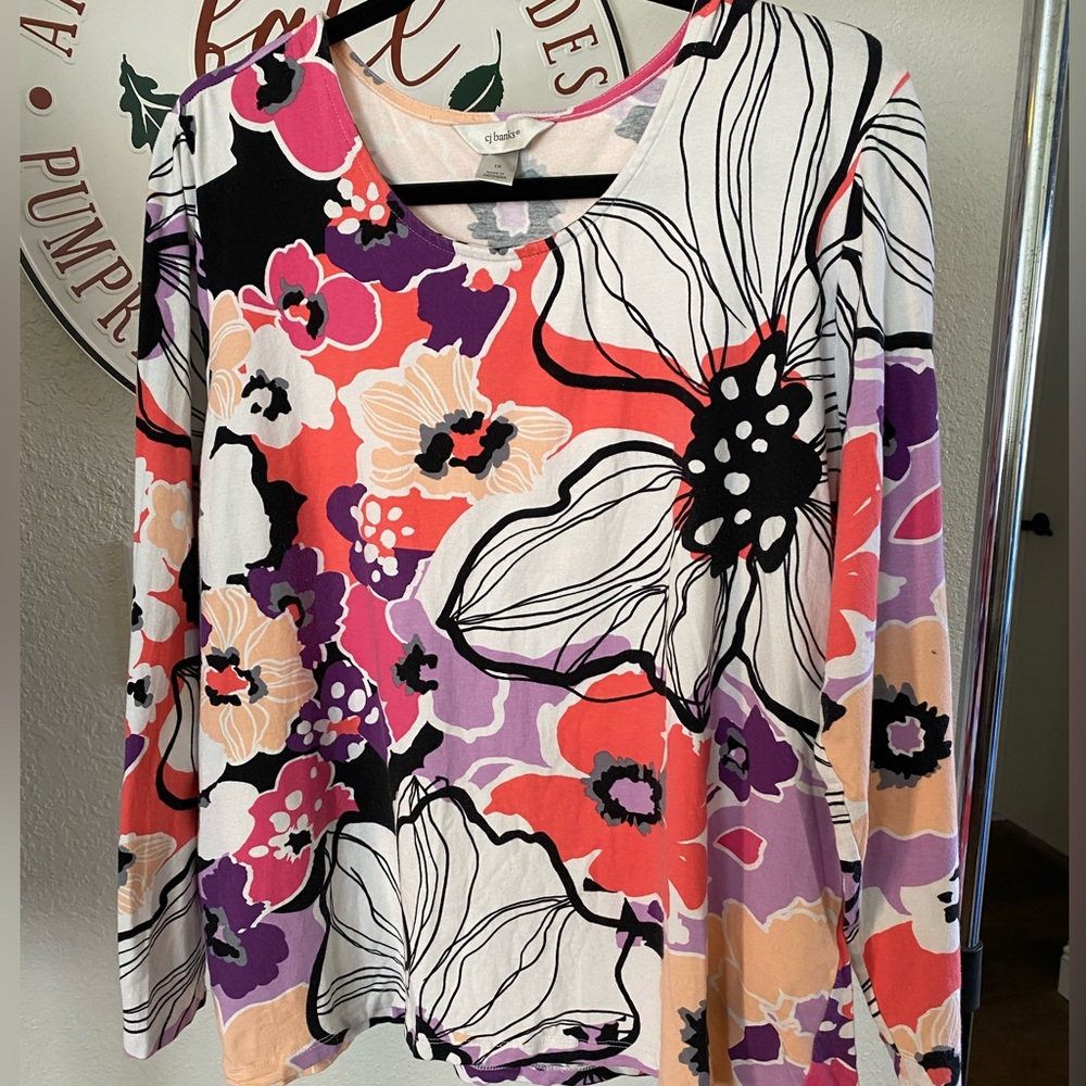 CJ Banks Bright Floral Detail Top (1X)